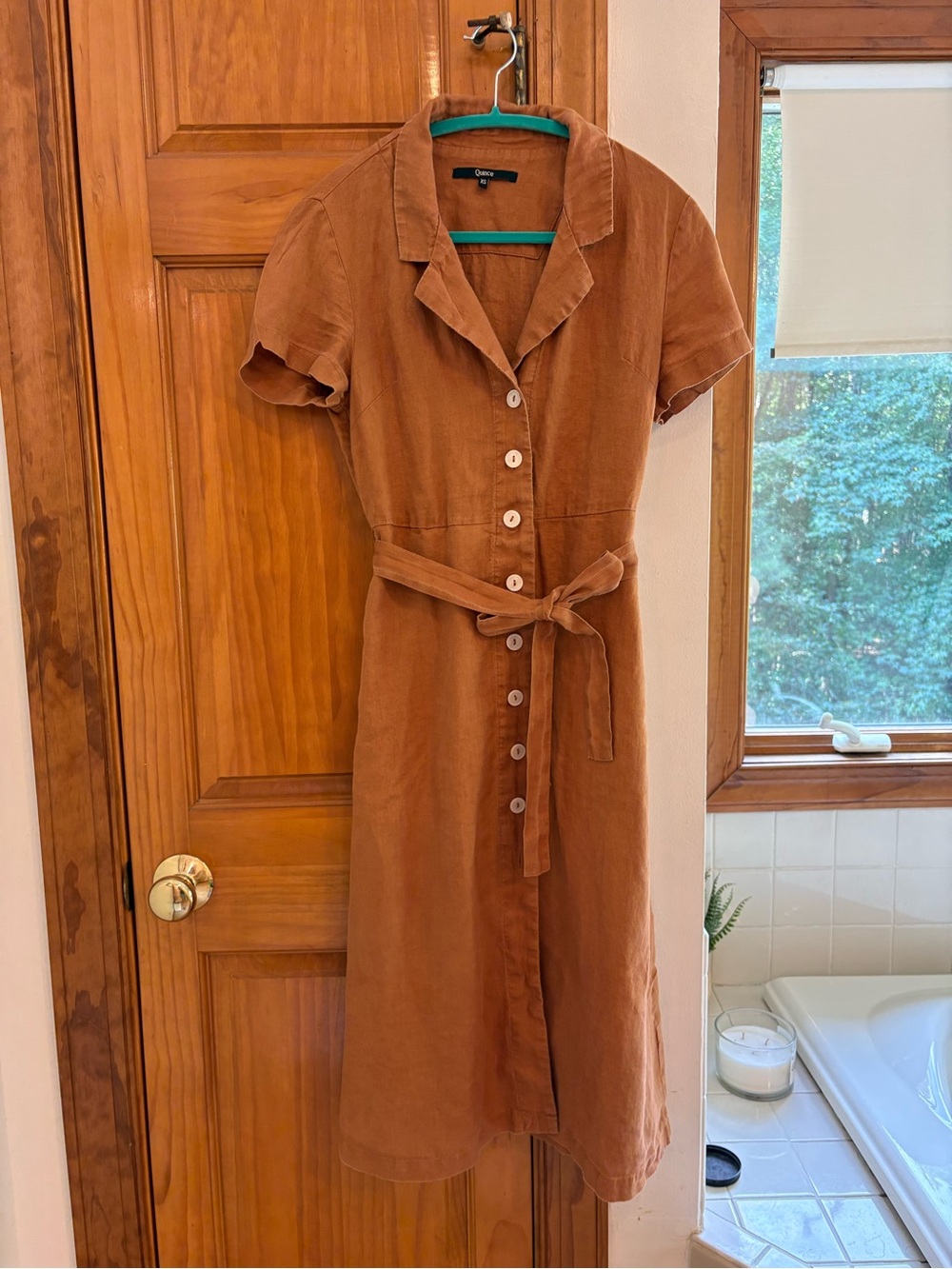 Quince linen button front midi dress